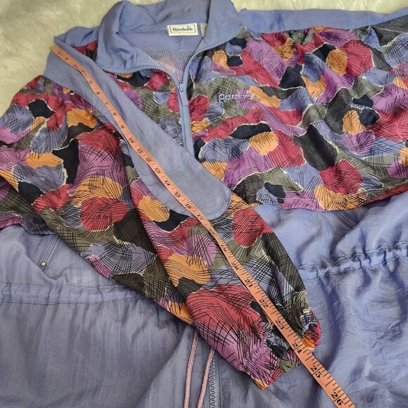 Vintage 90s Reebok Purple‎ Abstract Hooded Full Zip Track Long Jacket Size L - Picture 10 of 14